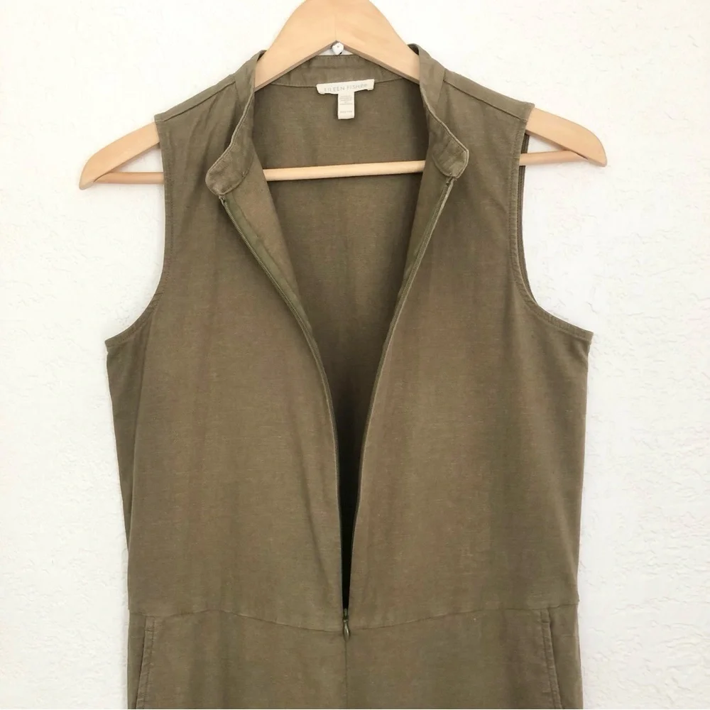 Eileen Fisher Cotton Hemp Stretch Zip Up Jumpsuit Olive Green XXS